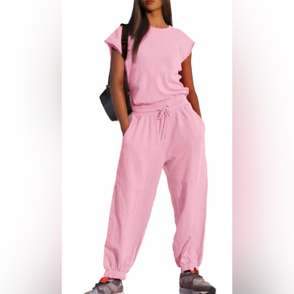 Women's Pink Jogger jumpsuit with Drawstring Waist